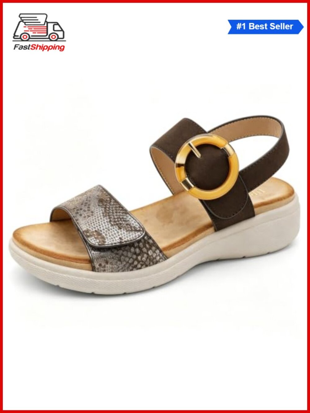 Platform Sandals Low Wedge Walking Comfortable Adjustable Straps Arch Support